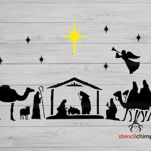 Nativity Stencil,  Christmas Stencil, Bethlehem Star with baby Jesus, Mary, Joseph and Wise Men, Stencil for Wood Sign, Christmas Craft