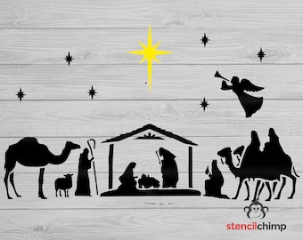 Nativity Stencil,  Christmas Stencil, Bethlehem Star with baby Jesus, Mary, Joseph and Wise Men, Stencil for Wood Sign, Christmas Craft