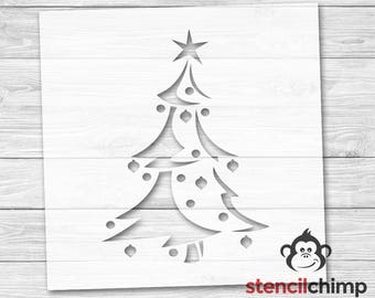 Christmas Tree Stencil | Christmas Stencil | X mas tree | Decorated Tree | Holiday Stencil | Tree with Lights | DIY Art Stencil