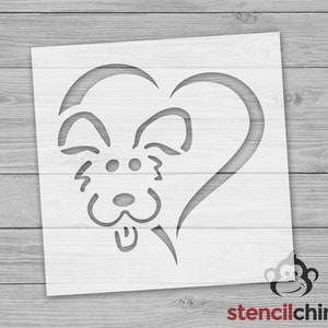 Hand Painted Heart With Cartoon Dog for Wood Sign, Flowing Heart Outline Stencil for Pet Lovers, Gift for Animal Lover, Painting Stencil