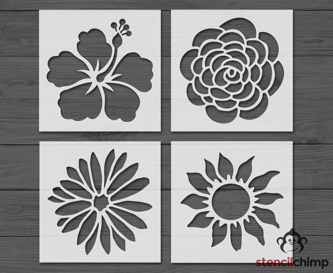 Reusable Plastic Flower Stencil Bundle,Sunflower,Rose,Dahlia Mum