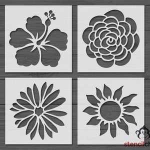 Flower Stencil Bundle, Sunflower Stencil, Daisy Stencil, Hibiscus Stencil, Peony Stencil, Reusable or Vinyl Stencils for Crafter image 1