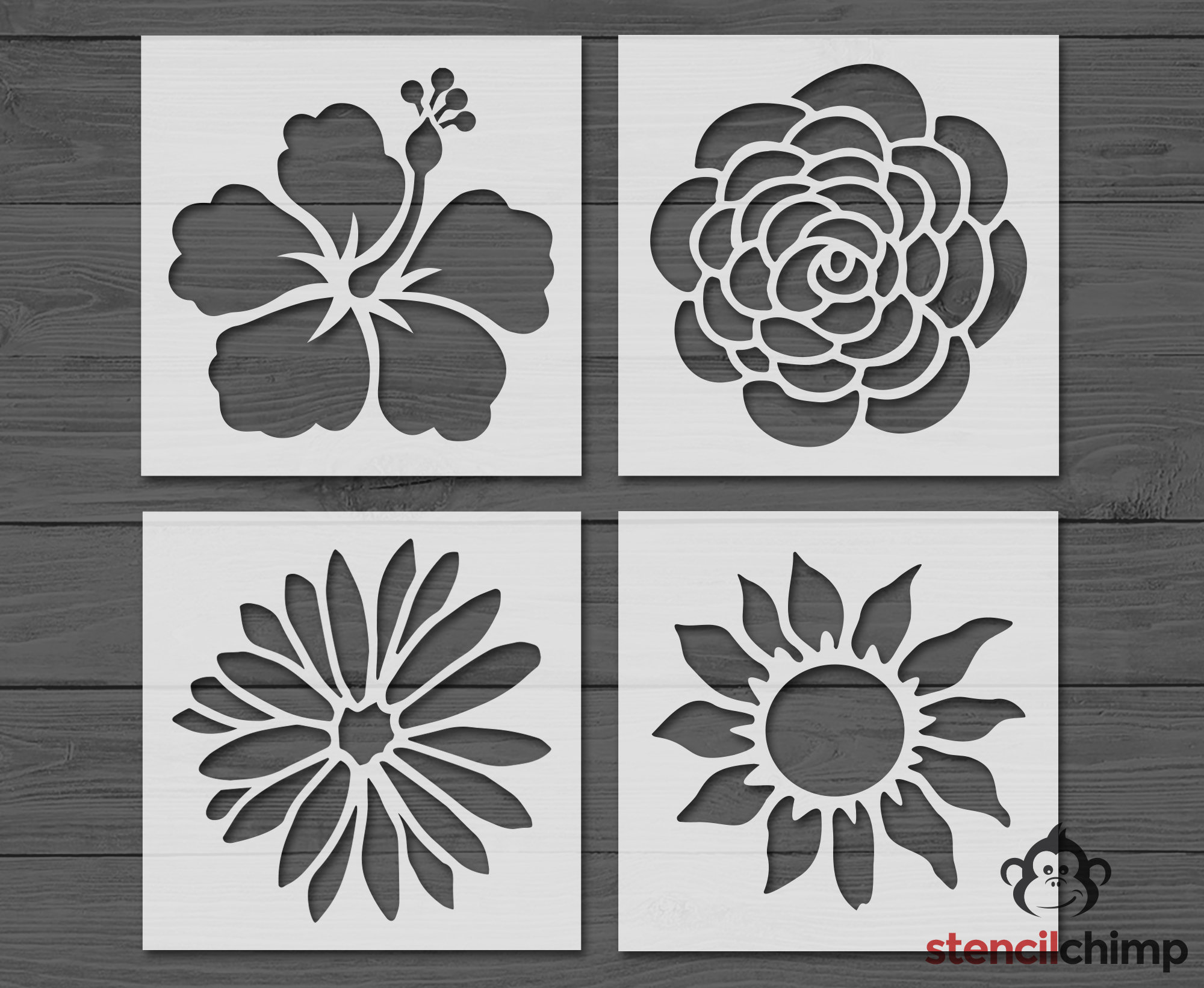 Flower Stencil Bundle, Sunflower Stencil, Daisy Stencil, Hibiscus