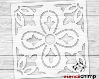 Reusable Tile Stencil | Decorative Tile Stencil for Paint | Ceramic Floor Tile Stencil for Painting | Repeating Pattern Stencil for wood