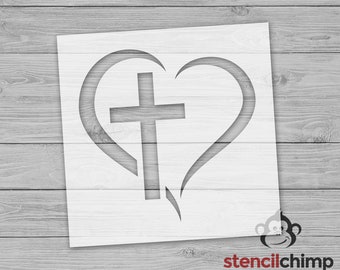 Hand Painted Heart With Cross Stencil for Wood Sign, Religious Flowing Heart Outline Stencil, VBS Craft, Church Art Show, Painting Stencil