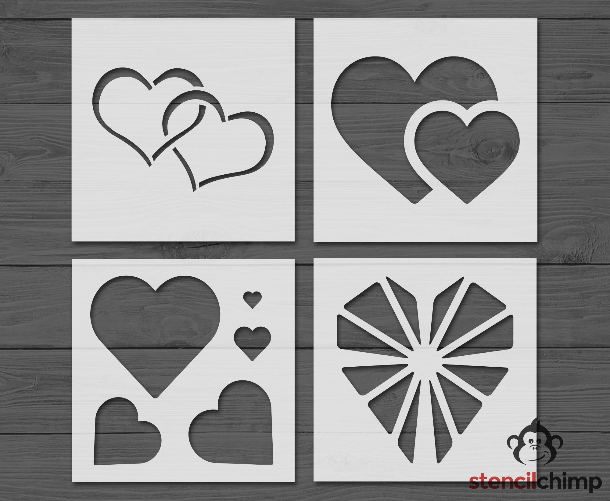 Hearts stencils - Set of 6 different sizes. Reusable heart stencils from 1  to 3.5