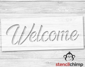 Welcome Stencil, Farmhouse Stencil, Door Stencil, Farmhouse Porch Decor, Script Welcome for Wood Sign, Reusable plastic, Vinyl Transfer