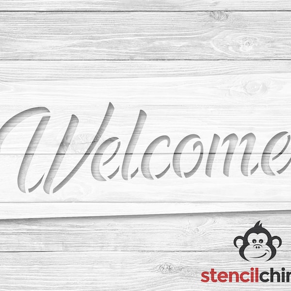 Welcome Stencil, Farmhouse Stencil, Door Stencil, Farmhouse Porch Decor, Script Welcome for Wood Sign, Reusable plastic, Vinyl Transfer