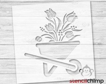 Flower Stencil |  Wheel Barrow Stencil | Garden Stencil | Floral Stencil | Summer Stencil | Farm Stencil | Wall Art | DIY Stencil