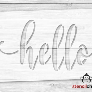 Script Hello Stencil, Porch Stencil, Farmhouse Stencil, Welcome Stencil for Door, Reusable plastic, Vinyl, Stencil for Wood Sign, Craft