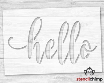 Script Hello Stencil, Porch Stencil, Farmhouse Stencil, Welcome Stencil for Door, Reusable plastic, Vinyl, Stencil for Wood Sign, Craft