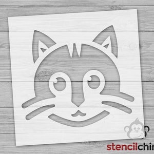 Cute Cartoon Cat Face Stencil, Animal Stencil, Stencil of a Happy Cat smiling, Animal Lover Stencil, Gift for Pet Lover, Kid Craft