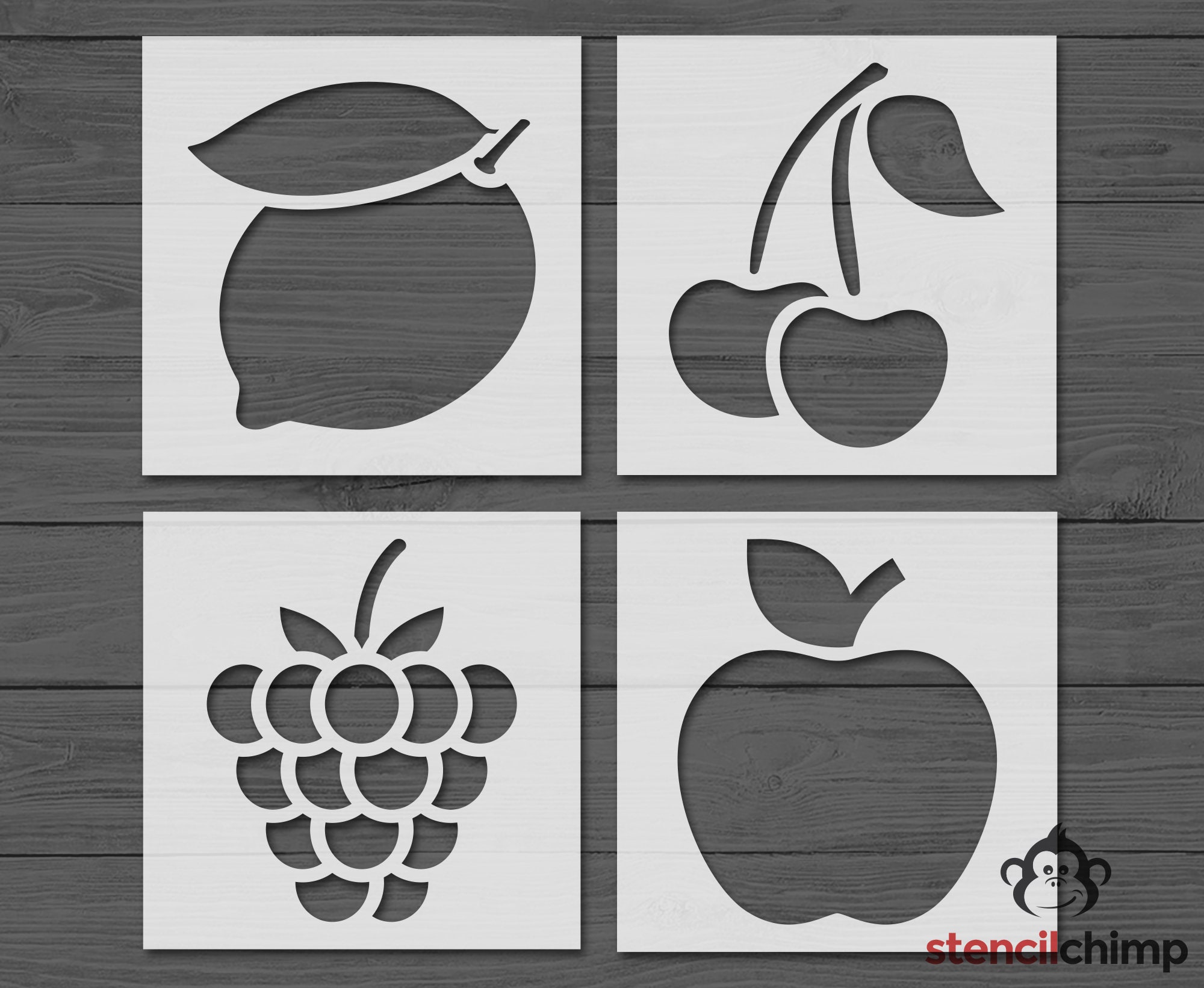 fruit-stencil-bundle-lemon-cherries-grapes-and-apple-stencil-reusable-or-vinyl-stencil-4-in-one-kitchen-stencil-for-wood-sign-etsy
