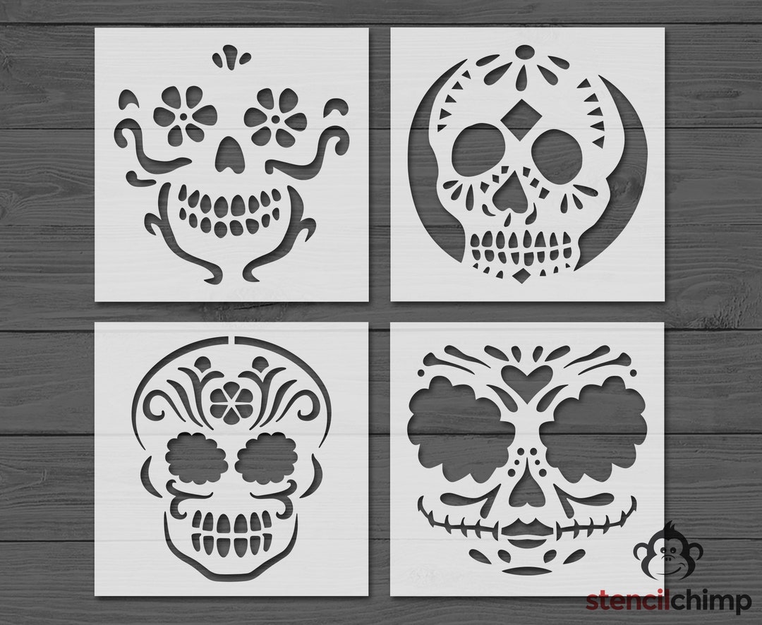 Mexican Sugar Skull Stencil Bundle Skull Stencils for Day of