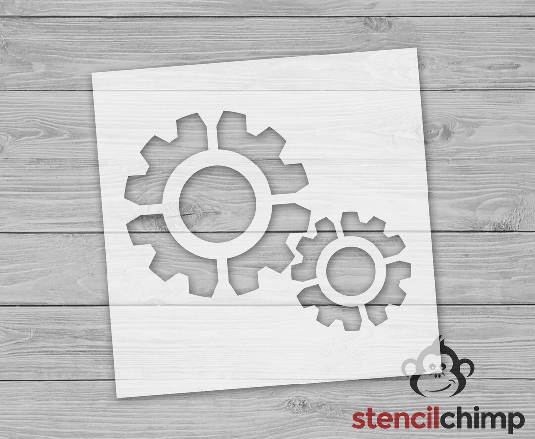 Interlocking Gears Stencil, Business Stencil, Economy Science Stencil