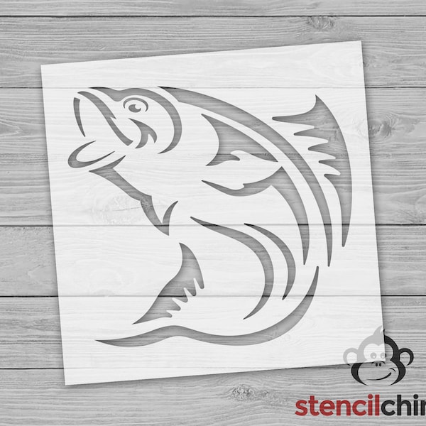 Fish Jumping Stencil for Fisherman, Bass Stencil, Ocean Stencil for Beach House Sign Stencil, Lake Stencil for Fishing Cabin, Gift for him