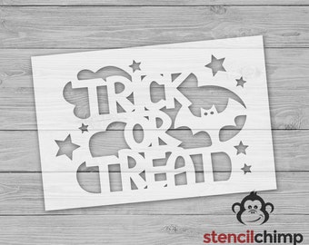 Trick or Treat Halloween Stencil, October Craft Stencil, Bat Stencil, Halloween Decor Stencil, Party Stencil, DIY Art STENCIL