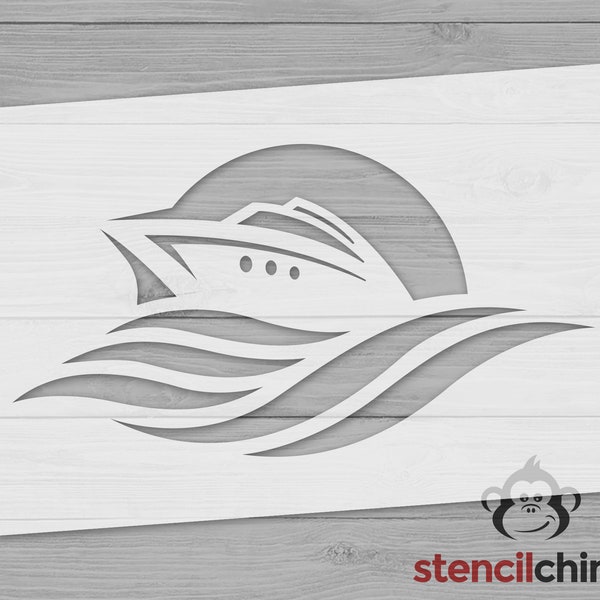 Yacht Stencil, Boat on Waves Stencil, Transportation Stencil, Stencil for Boys Room, Beach Stencil, Sea Stencil for Nautical Scene