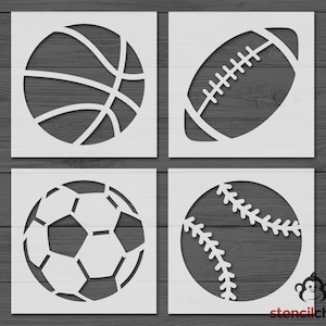 Sports Stencil Bundle, Baseball, Football, Basketball, Soccer ball, Reusable or Vinyl Stencils, 4 in one, Kid Craft Kit, Room Decor