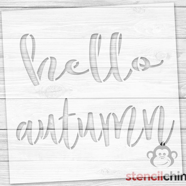 Hello Autumn Stencil, Harvest Stencil, Hello Stencil for Door, Seasons Stencil, October Stencil, Cursive DIY Art Stencil for Wood Sign