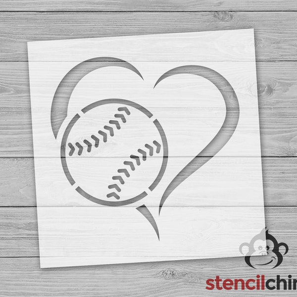 Hand Painted Heart With Baseball Stencil for Wood Sign, Flowing Heart Outline Stencil for Sports Fans, Stencil for Painting, Craft