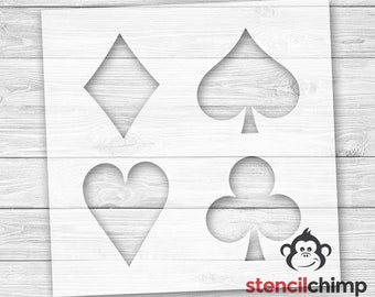 Playing Card Stencil | Card Stencil | 4-in-1  Diamond, Spade, Heart, Club | Queen of Hearts Stencil | Poker Game Stencil | DIY Art Stencil