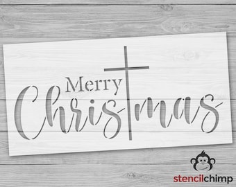 Stencil, Merry Christmas Stencil, Cross Stencil, Religious Christian Stencil, Holiday Stencil for Wood Sign, Religious Christmas Sign, Craft