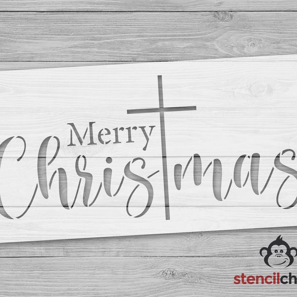 Stencil, Merry Christmas Stencil, Cross Stencil, Religious Christian Stencil, Holiday Stencil for Wood Sign, Religious Christmas Sign, Craft