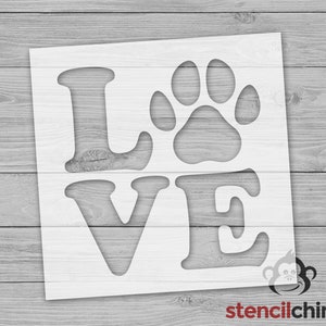 Vintage Love Paw Stencil for Pet Lovers Decor, DIY Dog Stencil for Painting Wood Sign, Animal Lover Craft, Vet Stencil
