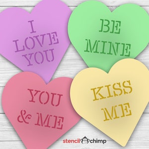 Valentine Stencils, Candy Heart Stencil Bundle, Conversation Hearts, Cookie Stencil, Valentine's Day Stencils, Reusable plastic, Craft Kit
