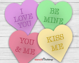 Valentine Stencils, Candy Heart Stencil Bundle, Conversation Hearts, Cookie Stencil, Valentine's Day Stencils, Reusable plastic, Craft Kit