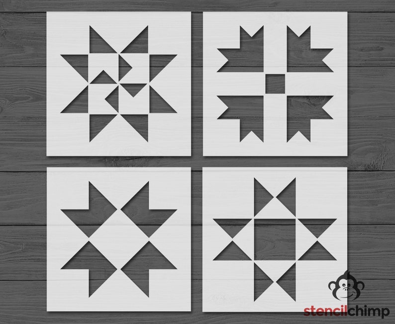 Barn Quilt Stencil Bundle, Quilt Block Stencil Set, Reusable or Vinyl Stencil, 4 in one, Martha Washington, Ohio Star and more image 1