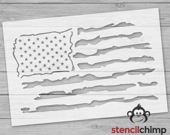 Stencil, American Flag Stencil, Distressed Flag Stencil, Tattered Flag, Torn Flag, Patriotic Stencil, USA, Craft Stencil for Wood Sign