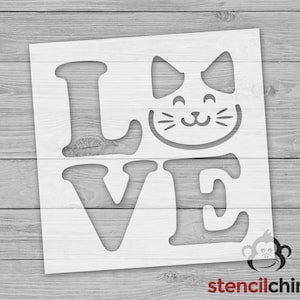 Vintage Cat Love Stencil for Pet Lovers Decor, DIY Kitty Stencil for Painting Wood Sign, Animal Lover Craft, Vet Stencil