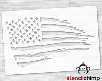 American Flag Stencil | Distressed Flag Stencil | Tattered Flag | Torn Flag | Patriotic Stencil | USA | Reusable Stencil for Wood