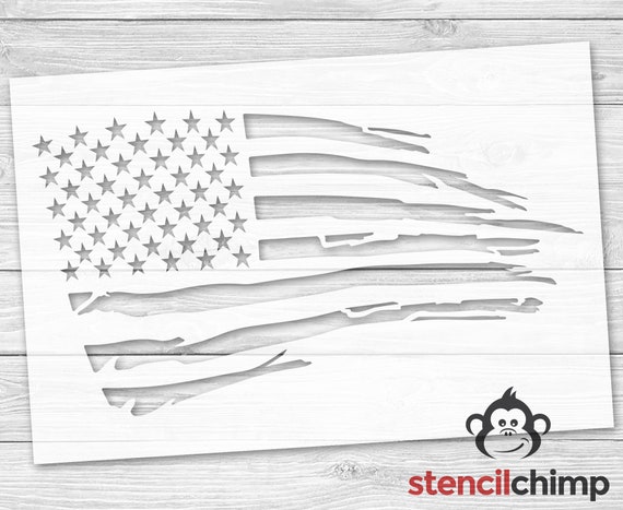 American Flag Stencil Distressed Flag Stencil Tattered Flag Torn