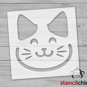 Cute Cartoon Cat Face Stencil, Animal Stencil, Stencil of a Happy Cat smiling, Animal Lover Stencil, Gift for Pet Lover, Kid Craft