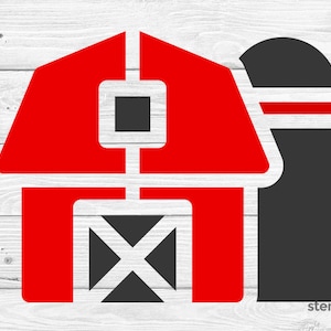 Barn Stencil | Barn With Silo Stencil | Farm Stencil | Farmhouse ...