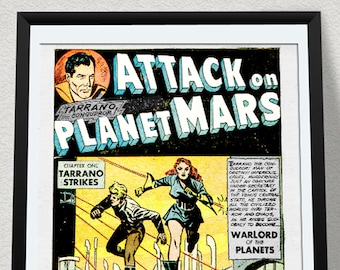 Attack on Mars Vintage Poster – Retro Sci-Fi Comic Art Print