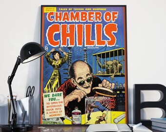 VINTAGE MONSTER POSTER - Vintage Scifi / Horror Chamber of Chills Wall Art. Poster or Canvas Print #1
