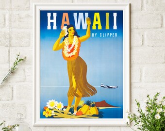 Hawaii Travel Poster - Vintage Travel Hawaii Hawaiian Print 70's