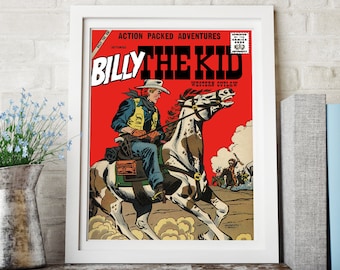 VINTAGE WESTERN POSTER - Billy the Kid Art Print, Quality Reproduction