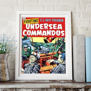 VINTAGE MILITARY POSTER: Navy Scuba Divers, Undersea Commandos Vintage Art Poster or Canvas Print