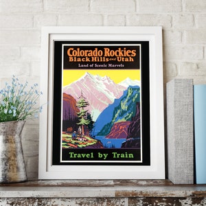 VINTAGE TRAVEL POSTER Colorado  -  Rocky Mountains by Train poster from the Fed. Art Project. Hand drawn poster originally made in the 20's.