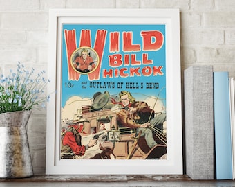 Póster vintage del Oeste: póster de vaquero del Salvaje Oeste Bill Hickok, póster de arte del Oeste o impresión en lienzo