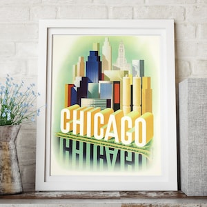 Chicago Travel Poster - 70&#39;s Bright Colors, VINTAGE CHICAGO POSTER Wall Art / Art Print