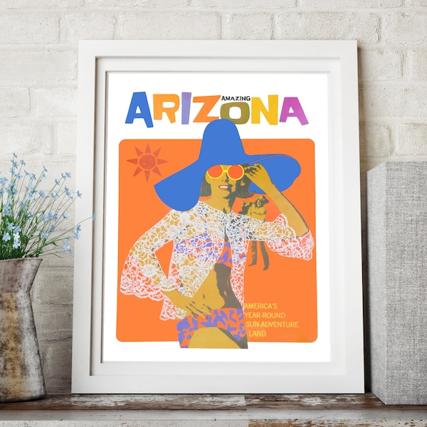 Vintage Arizona Travel Poster - 70's Bright Colors, Amazing Arizona Wall Art / Art Print