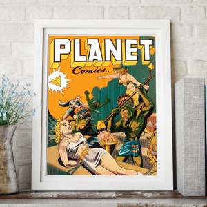 VINTAGE SCIENCE FICTION Planet Comics Poster Scifi Art Print - Vintage Comic Decor, Superhero Outer Space Action Poster