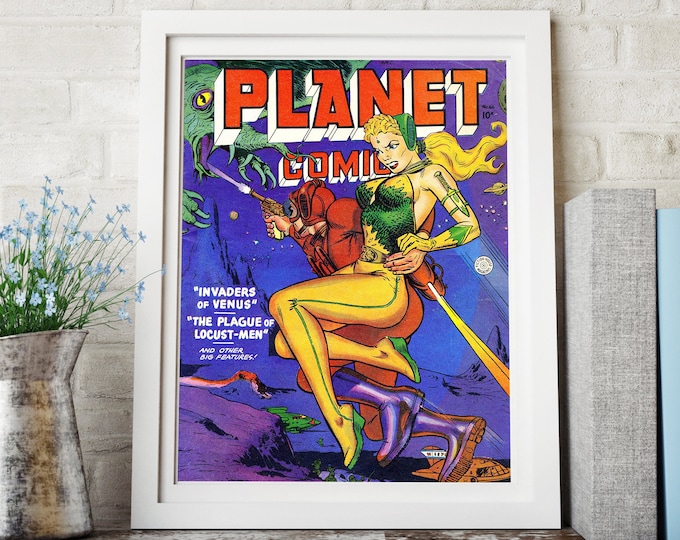 VINTAGE SCIENCE FICTION Art Print: Planet Comics Poster, Sci-Fi Art Print