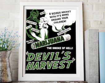 CARTEL VINTAGE DE MARIHUANA - Cartel de la prohibición de la marihuana, Devils Harvest